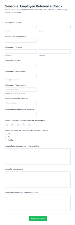 Seasonal Employee Reference Check Form Template
