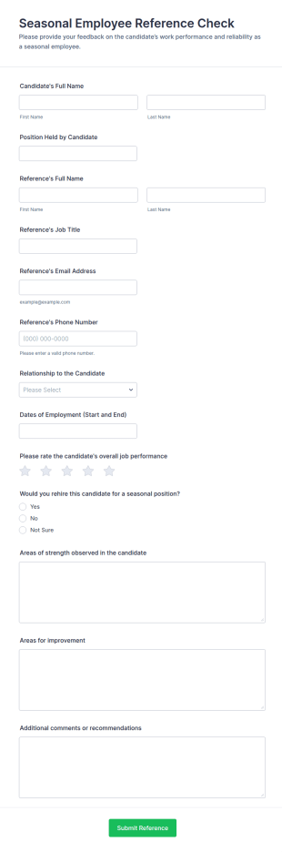 Seasonal Employee Reference Check Form Template