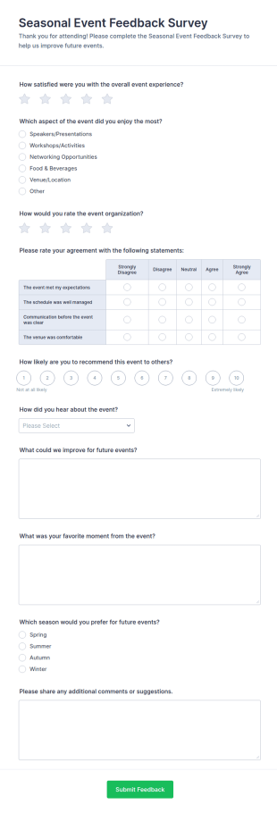 Seasonal Event Feedback Survey Form Template