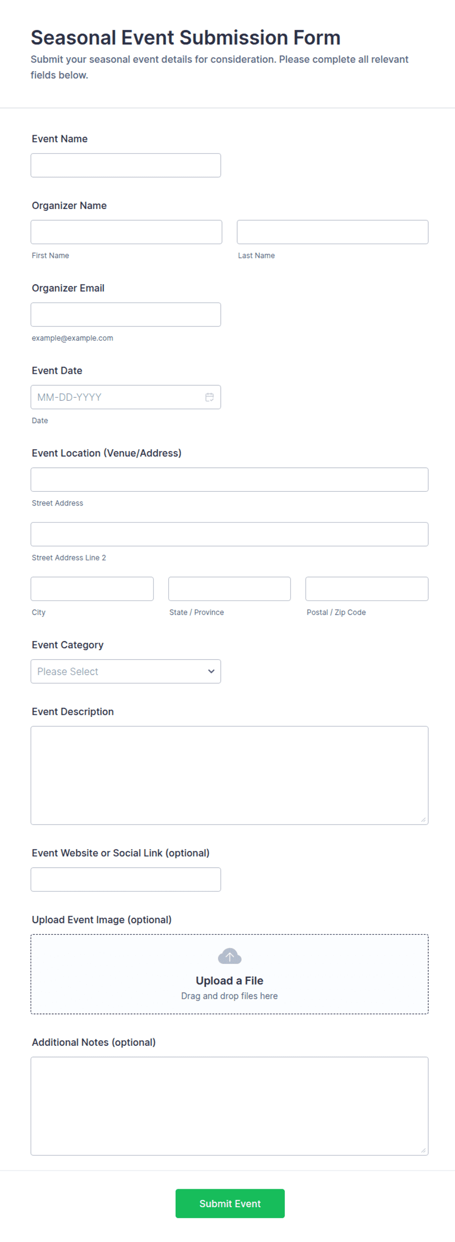 Seasonal Event Submission Form Template | Jotform