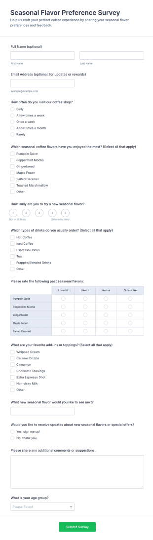 Seasonal Flavor Preference Survey Form Template