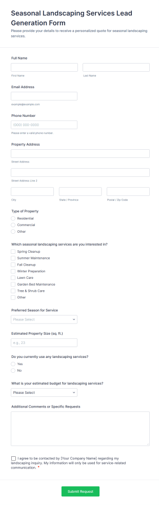 Seasonal Landscaping Services Lead Generation Form Template