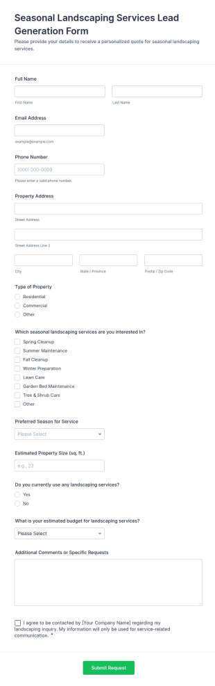 Seasonal Landscaping Services Lead Generation Form Template