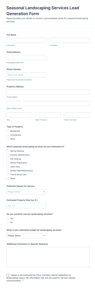 Seasonal Landscaping Services Lead Generation Form Template