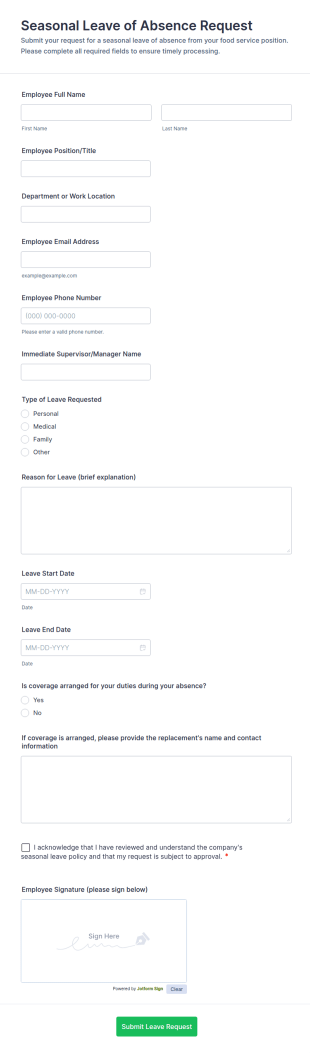 Seasonal Leave Of Absence Request Form Template