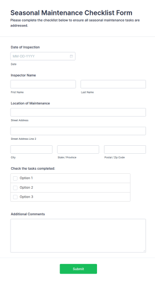 Seasonal Maintenance Checklist Form Template