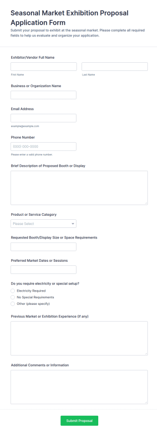 Seasonal Market Exhibition Proposal Application Form Template