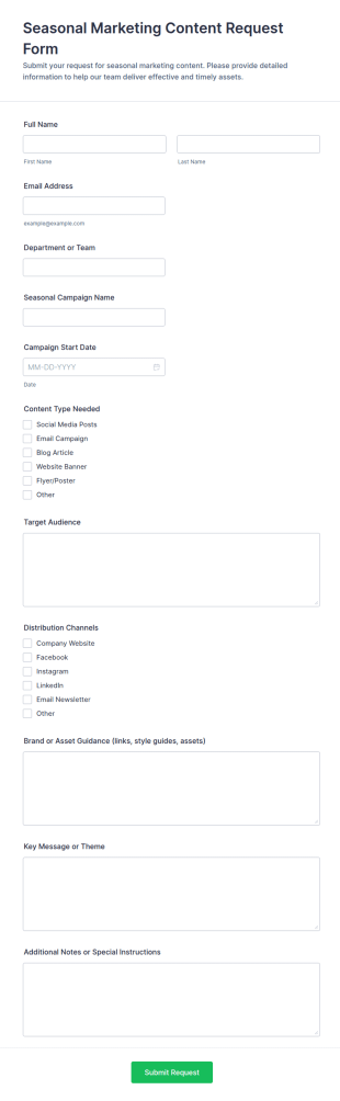 Seasonal Marketing Content Request Form Template