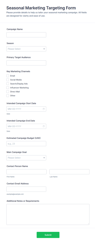 Seasonal Marketing Targeting Form Template