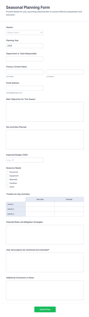 Seasonal Planning Form Template