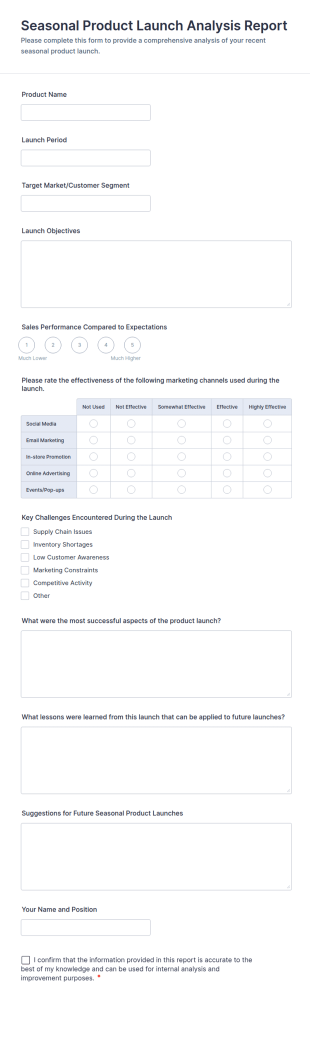 Seasonal Product Launch Analysis Report Form Template