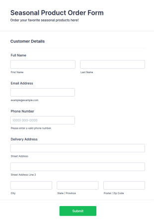 Seasonal Product Order Form Template