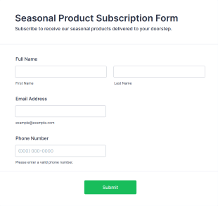 Seasonal Product Subscription Form Template