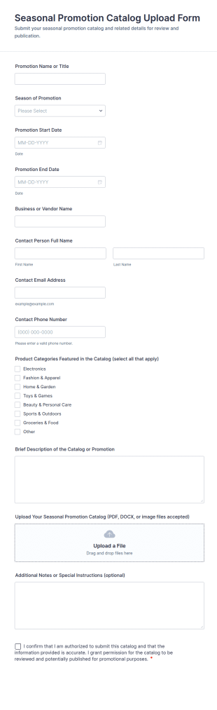 Seasonal Promotion Catalog Upload Form Template
