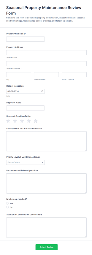 Seasonal Property Maintenance Review Form Template