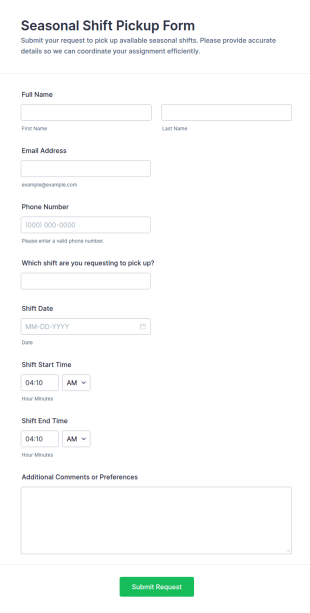Seasonal Shift Pickup Form Template