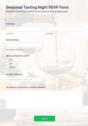Seasonal Tasting Night RSVP Form Template