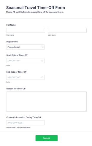 Seasonal Travel Time Off Form Template