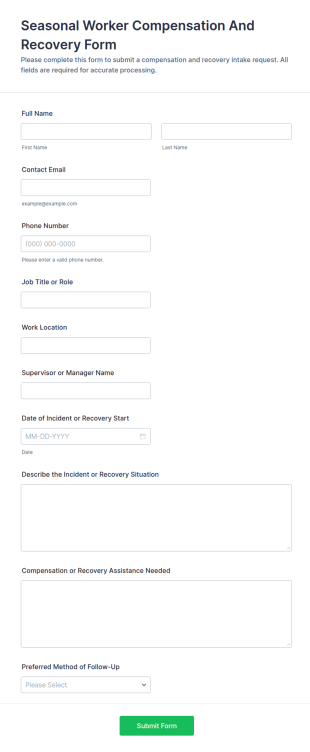 Seasonal Worker Compensation And Recovery Form Template