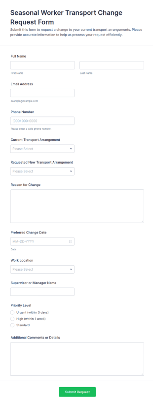 Seasonal Worker Transport Change Request Form Template
