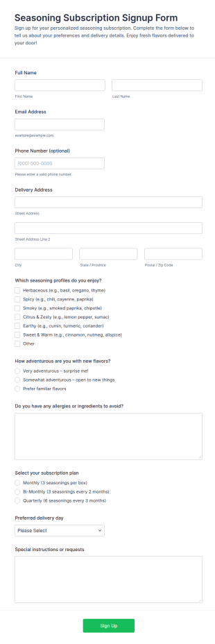 Seasoning Subscription Signup Form Template