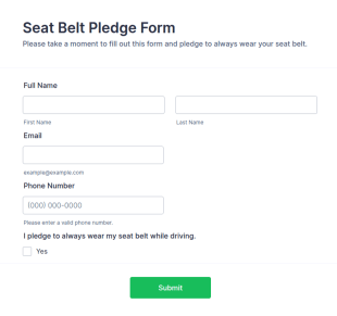 Seat Belt Pledge Form Template