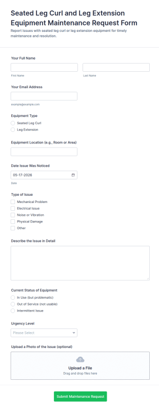 Seated Leg Curl And Leg Extension Equipment Maintenance Request Form Template