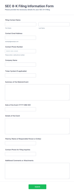SEC 8 K Filing Information Form Template