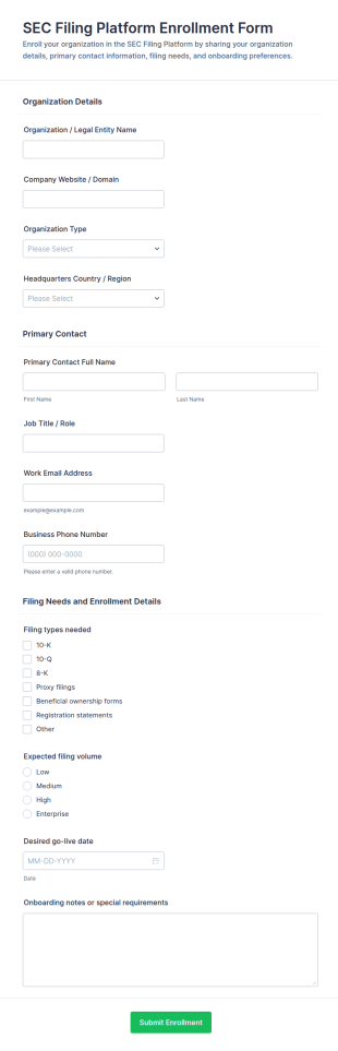SEC Filing Platform Enrollment Form Template