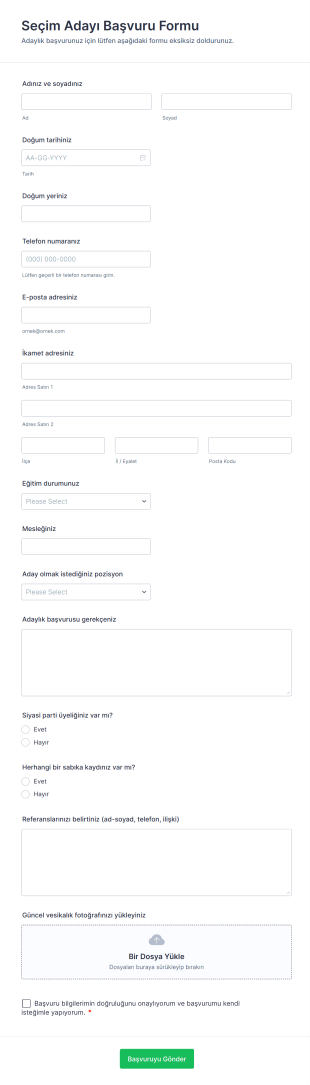 Seçim Adayı Başvuru Form Template