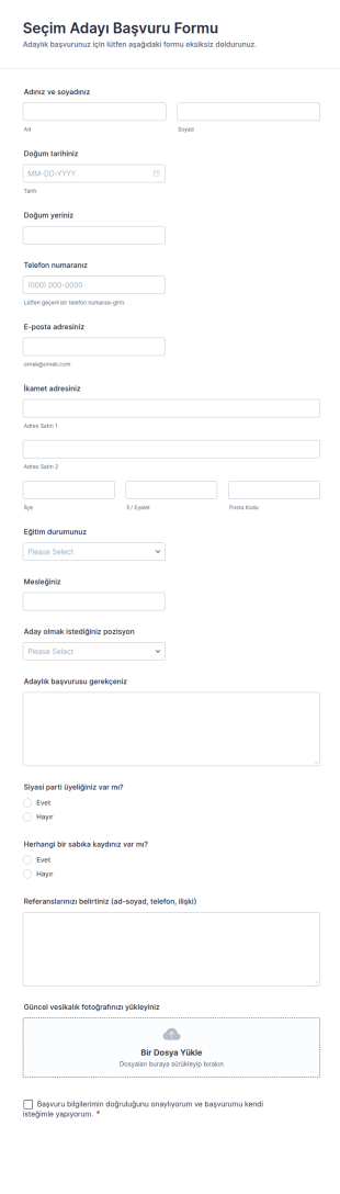 Seçim Adayı Başvuru Form Şablonu