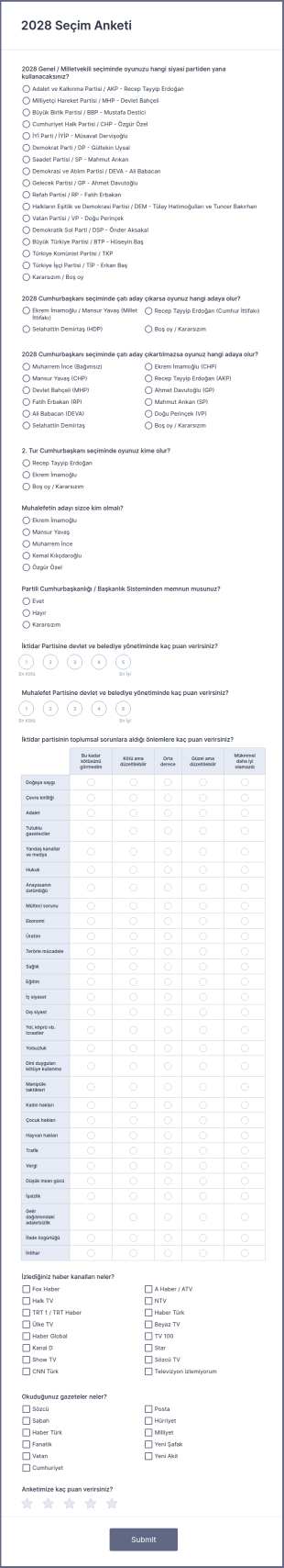 Seçim Anketi Form Şablonu