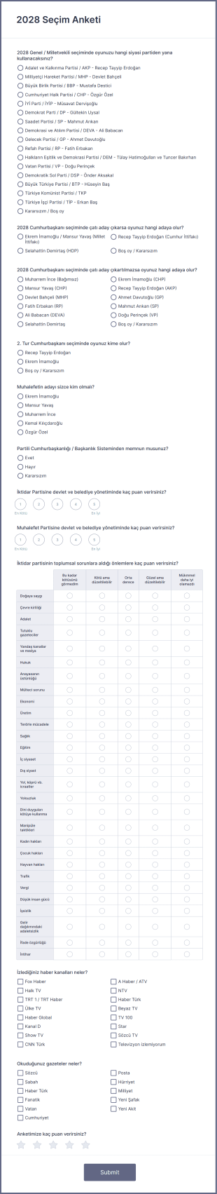 Seçim Anketi Form Şablonu