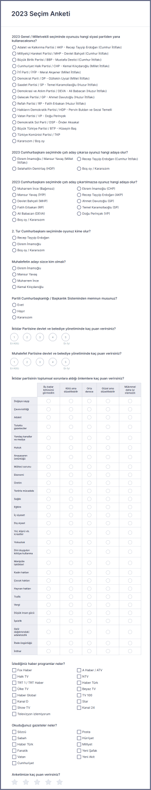 Seçim Anketi Form Template