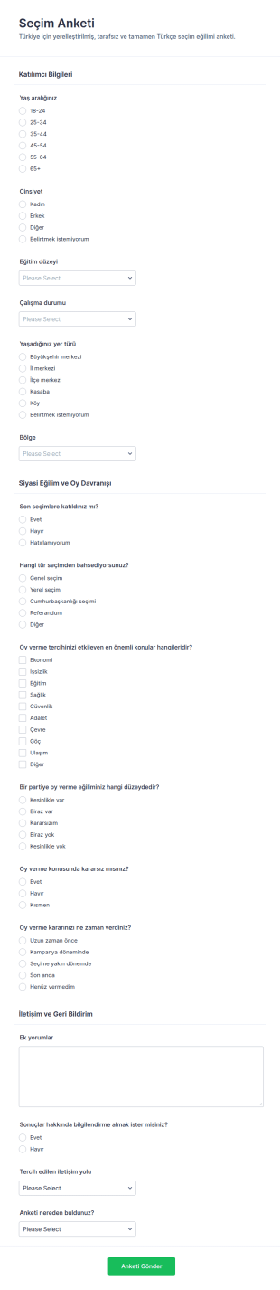 Seçim Anketi Form Şablonu