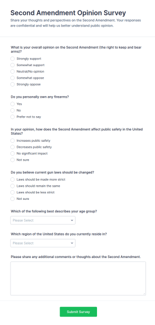 Second Amendment Opinion Survey Form Template