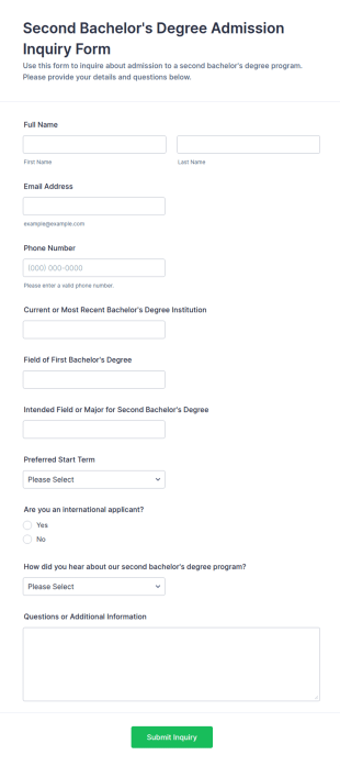 Second Bachelor's Degree Admission Inquiry Form Template