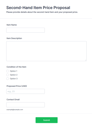 Second Hand Item Price Proposal Form Template