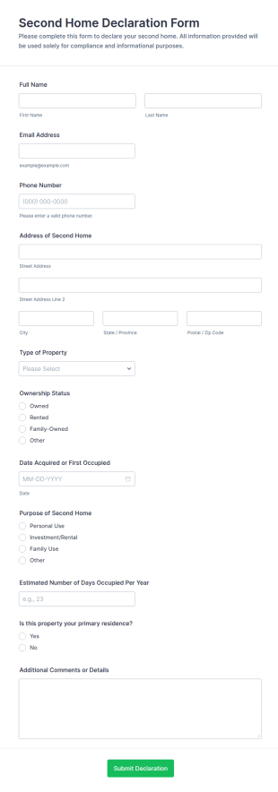 Second Home Declaration Form Template