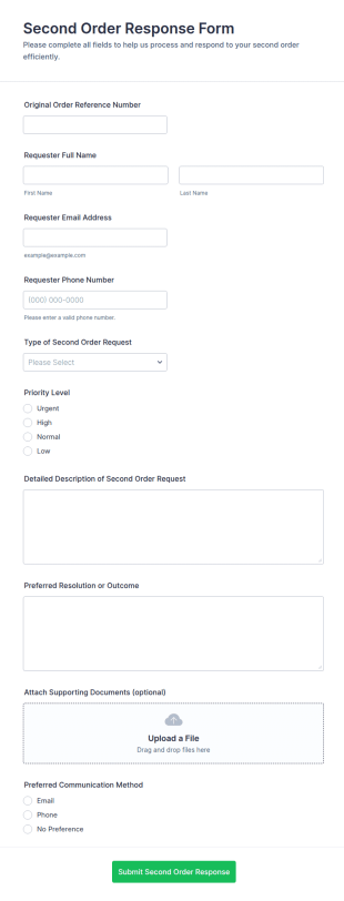 Second Order Response Form Template