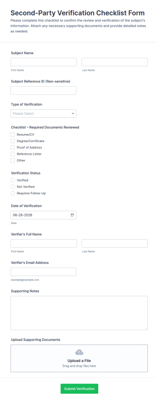Second Party Verification Checklist Form Template