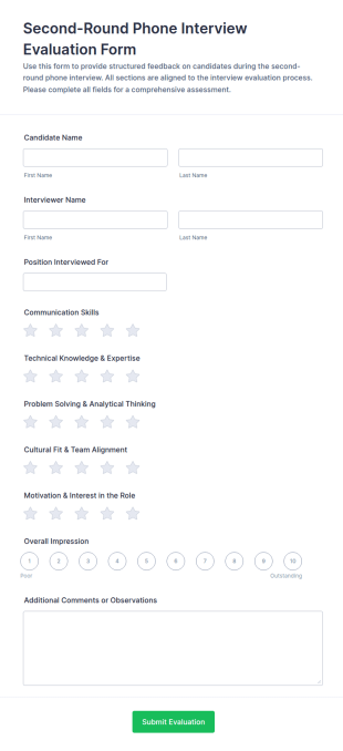 Second Round Phone Interview Evaluation Form Template