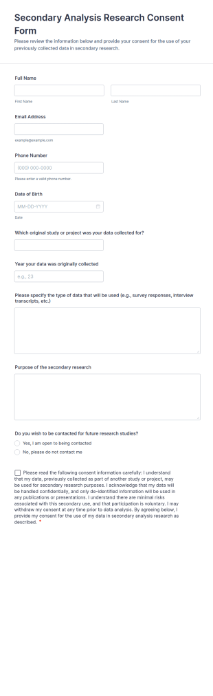 Secondary Analysis Research Consent Form Template
