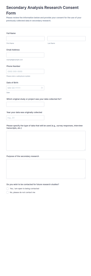 Secondary Analysis Research Consent Form Template