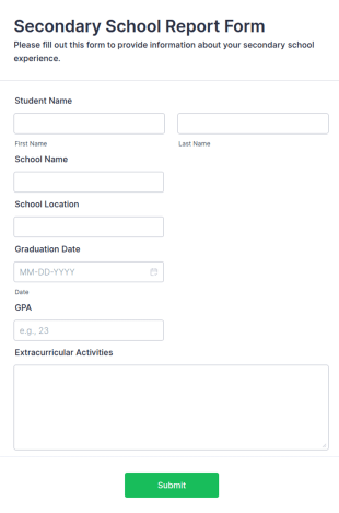 Secondary School Report Form Template