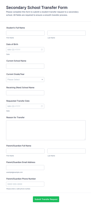 Secondary School Transfer Form Template