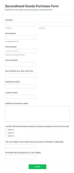 Secondhand Goods Purchase Form Template