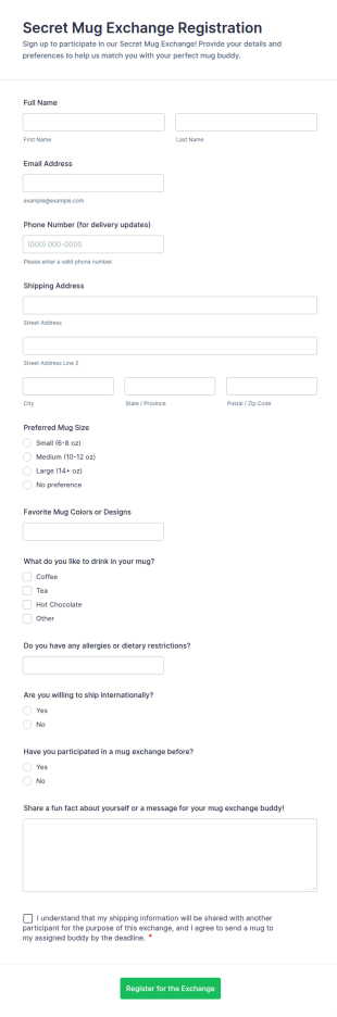 Secret Mug Exchange Registration Form Template
