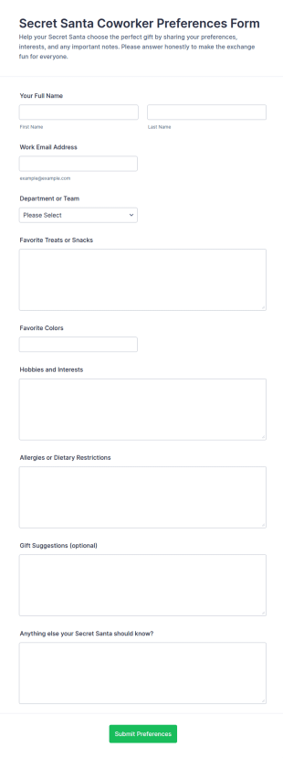 Secret Santa Coworker Preferences Form Template