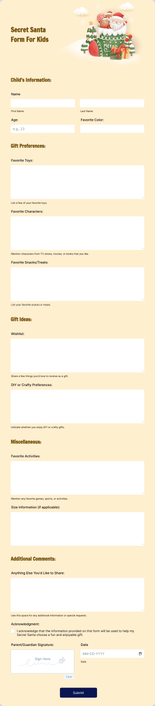 Secret Santa Form For Kids Form Template